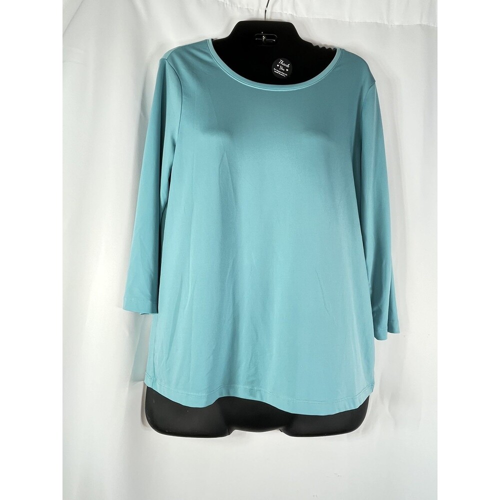 Chico's Shirt Womens 1 M Blue Scoop Neck 3/4 Sleeve Stretch Jersey Tee Top